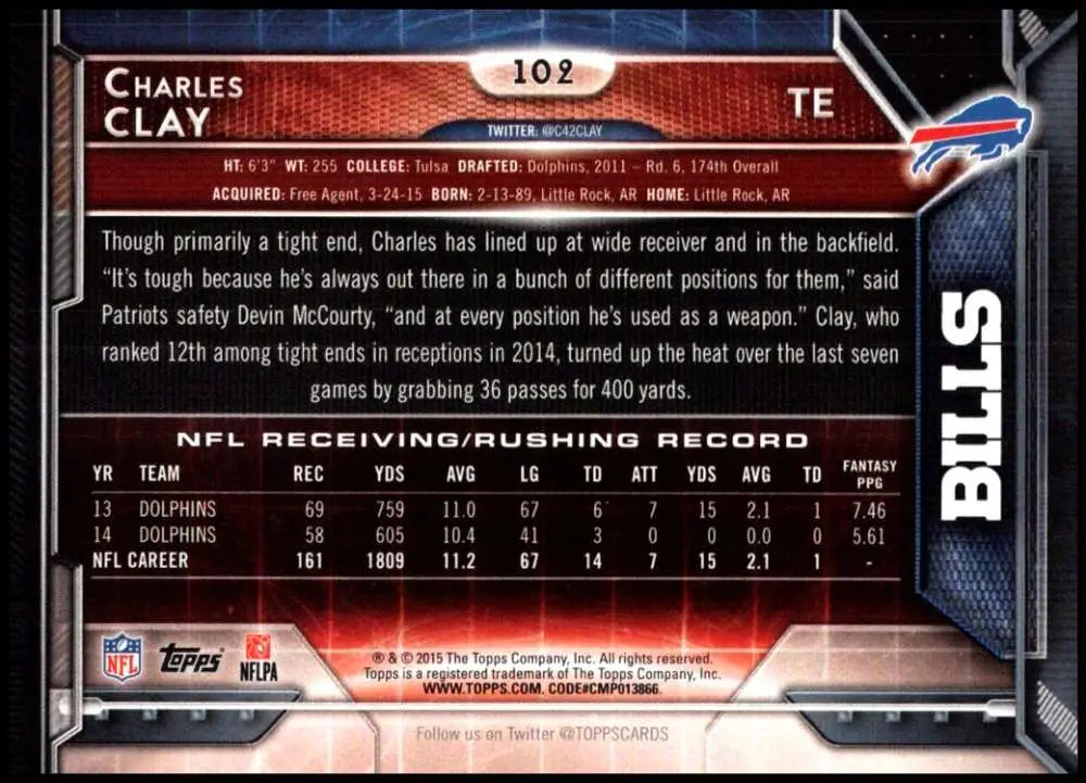 2015 Topps #102 Charles Clay NM-MT Buffalo Bills Football Card - Football Card Single