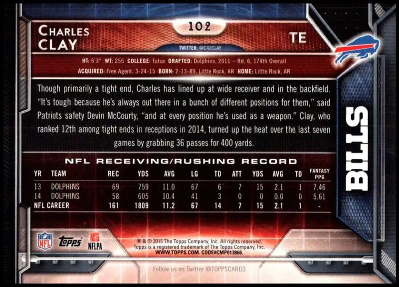 2015 Topps #102 Charles Clay NM-MT Buffalo Bills Football Card - Football Card Single