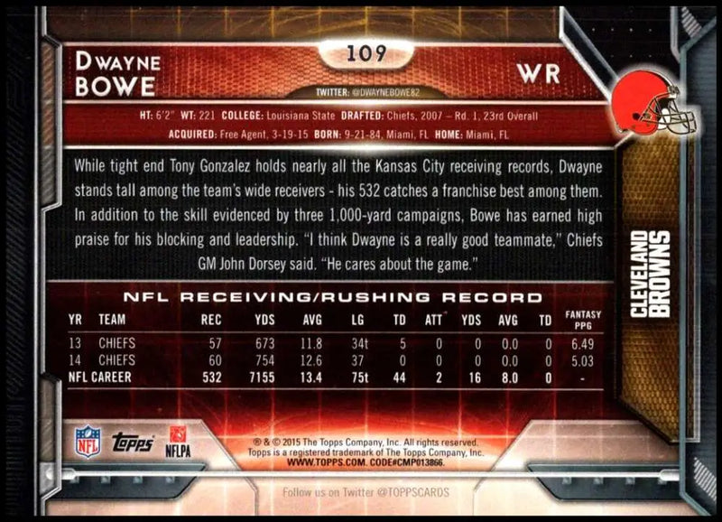 2015 Topps #109 Dwayne Bowe NM-MT Cleveland Browns Football Card - Football Card Single