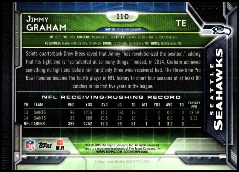 2015 Topps #110 Jimmy Graham NM-MT Seattle Seahawks Football Card - Football Card Single
