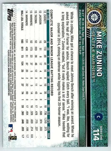 2015 Topps Mike Zunino baseball card with original gloss NM-MT Mariners display
