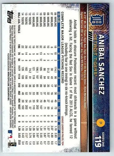Anibal Sanchez baseball card with original gloss from 2015 Topps NM-MT Tigers