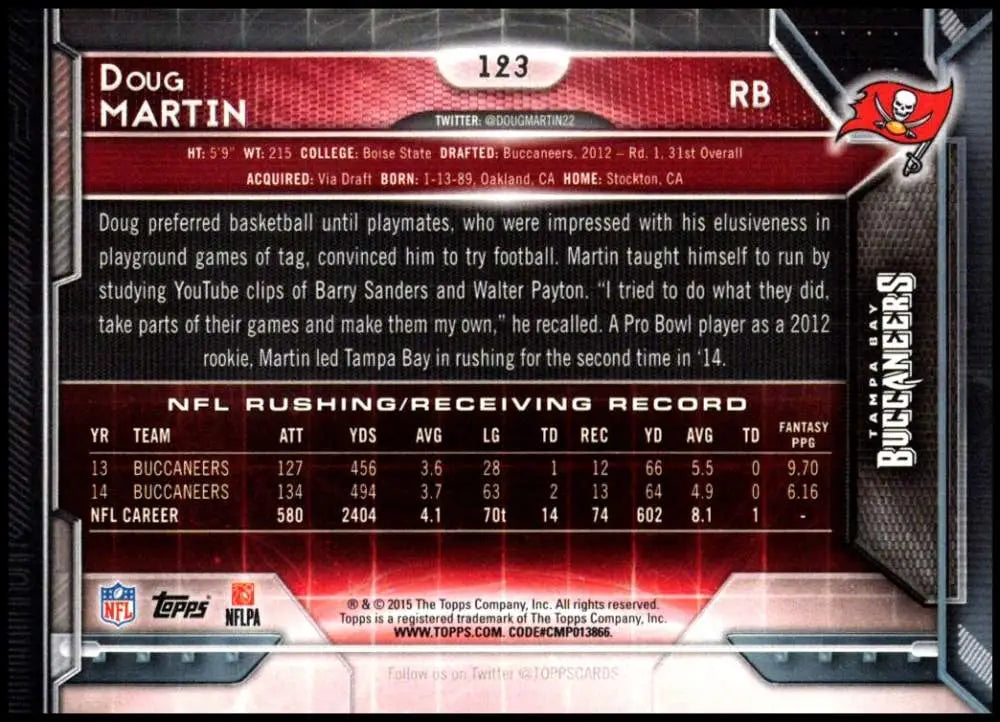 2015 Topps #123 Doug Martin NM-MT Tampa Bay Buccaneers Football Card - Football Card Single