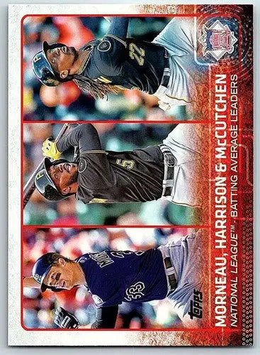 Original gloss Baseball card featuring Andrew McCutchen Justin Morneau 2015 Topps League Lead