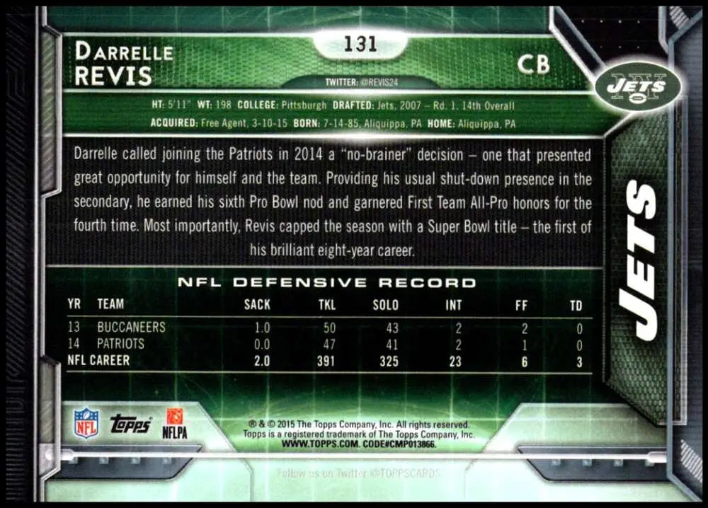 2015 Topps #131 Darrelle Revis NM-MT New York Jets Football Card - Football Card Single