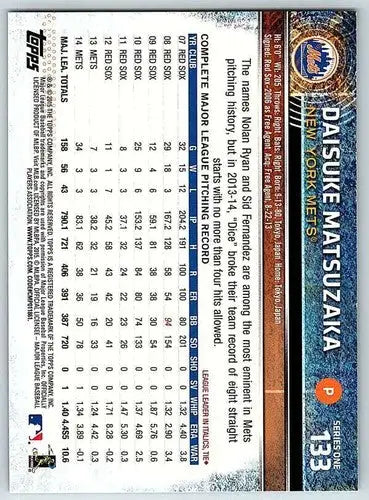 2015 Topps #133 Daisuke Matsuzaka NM-MT Mets ID:4050 - Baseball Card Single