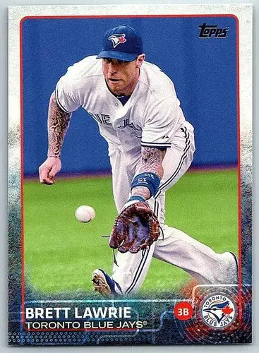 Baseball card featuring Brett Lawrie of the Blue Jays with original gloss in 2015 Topps