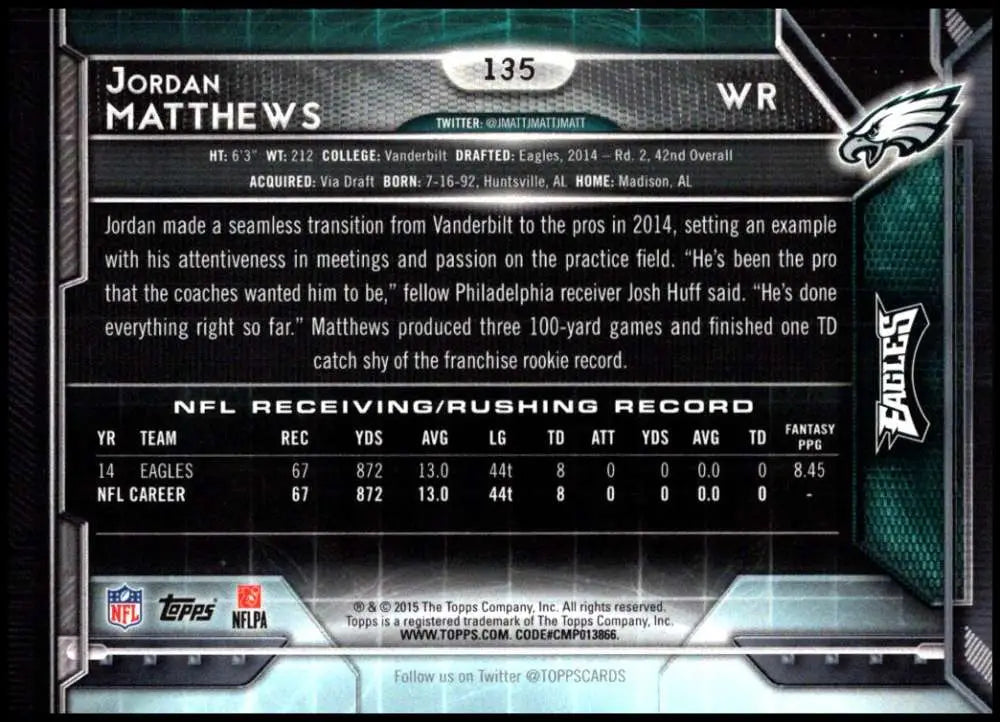 2015 Topps #135 Jordan Matthews NM-MT Philadelphia Eagles Football Card - Football Card Single
