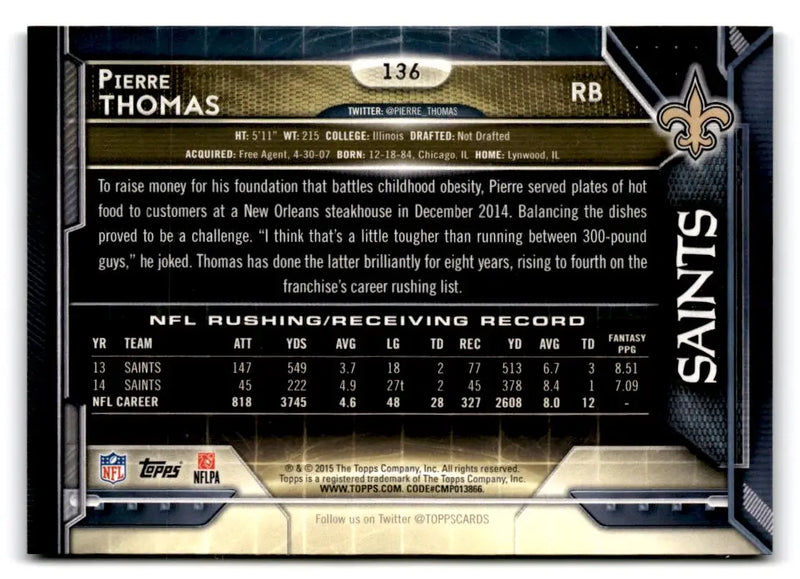 2015 Topps #136 Pierre Thomas - Football Card Single
