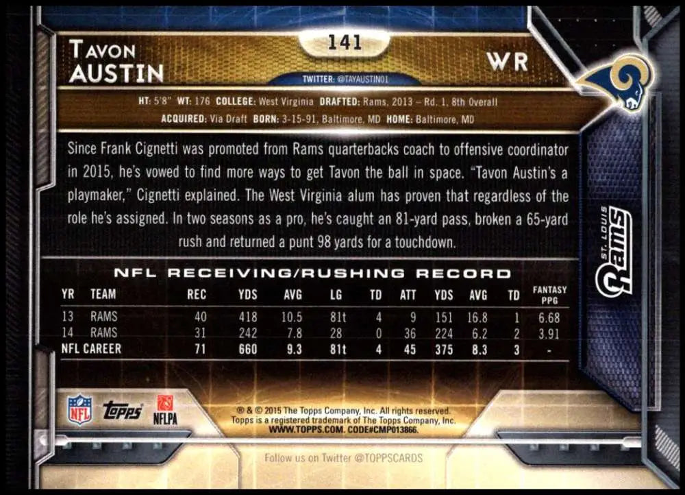 2015 Topps #141 Tavon Austin NM-MT St. Louis Rams Football Card - Football Card Single