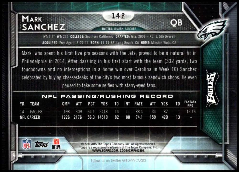 2015 Topps #142 Mark Sanchez NM-MT Philadelphia Eagles Football Card - Football Card Single