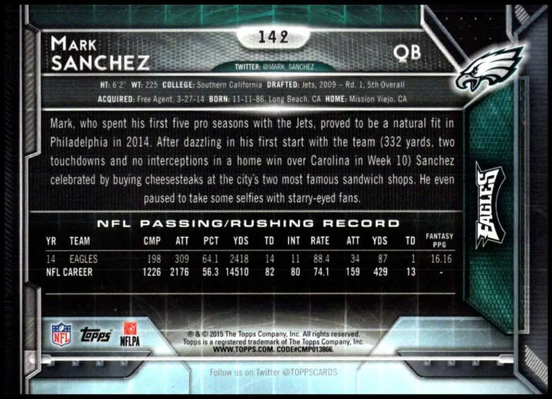 2015 Topps #142 Mark Sanchez NM-MT Philadelphia Eagles Football Card - Football Card Single