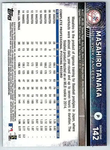 2015 Topps #142 Masahiro Tanaka NM-MT Yankees Future Star ID:73129 - Baseball Card Single