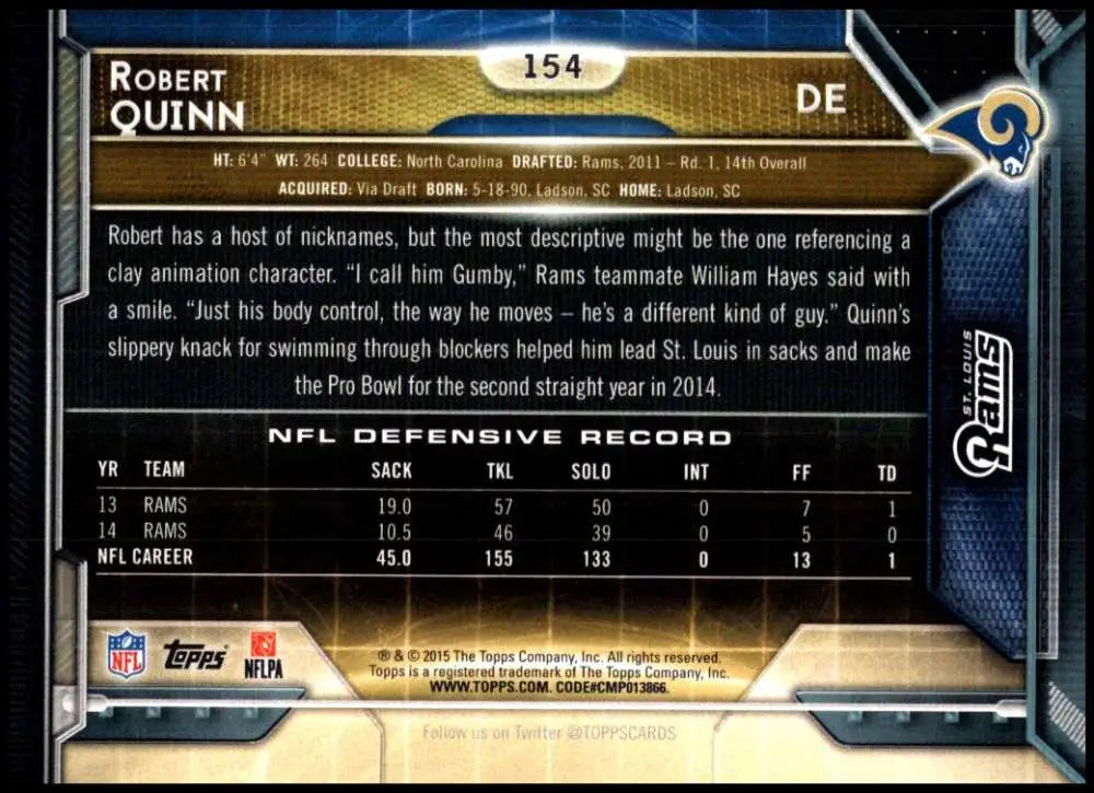 2015 Topps #154 Robert Quinn NM-MT St. Louis Rams Football Card - Football Card Single