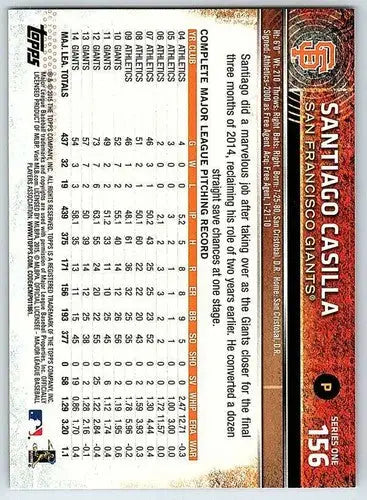 2015 Topps Santiago Casilla baseball card with original gloss NM-MT Giants
