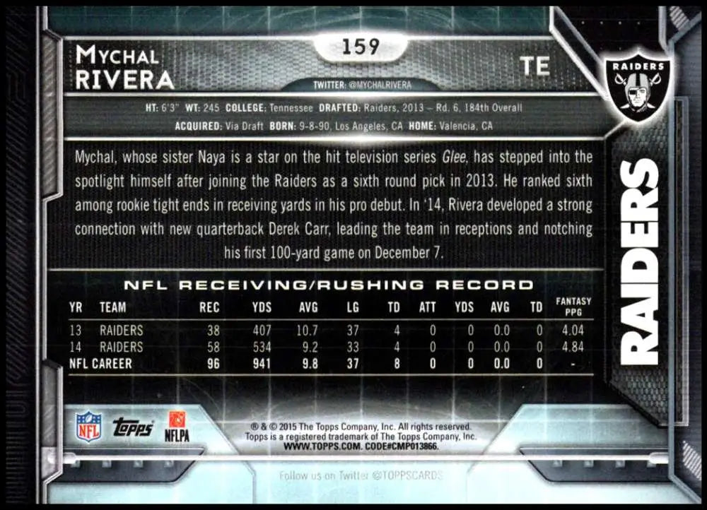2015 Topps #159 Mychal Rivera NM-MT Oakland Raiders Football Card - Football Card Single