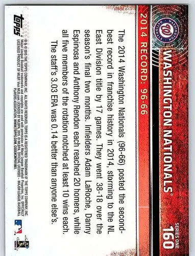 2015 Topps #160 Washington Nationals NM-MT Nationals ID:73337 - Baseball Card Single