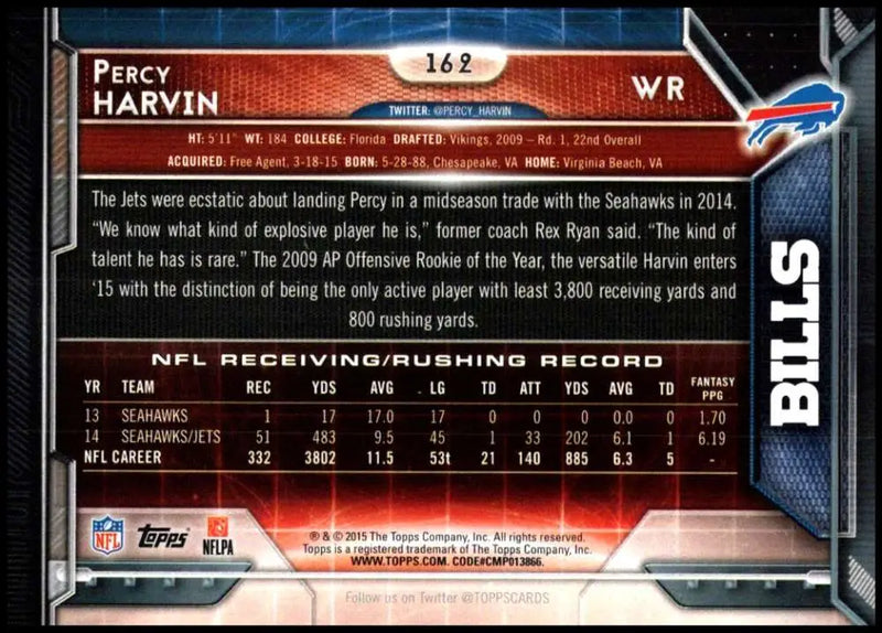 2015 Topps #162 Percy Harvin NM-MT Buffalo Bills Football Card - Football Card Single