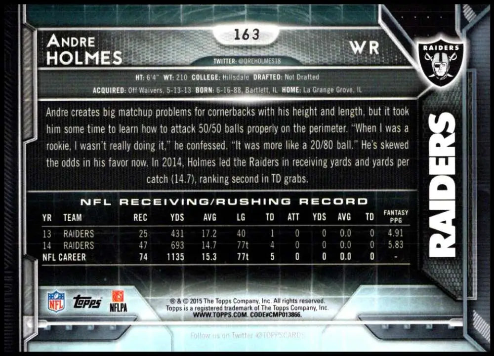 2015 Topps #163 Andre Holmes NM-MT Oakland Raiders Football Card - Football Card Single