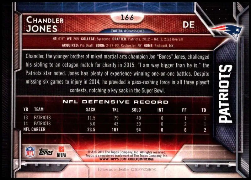2015 Topps #166 Chandler Jones NM-MT New England Patriots Football Card - Football Card Single