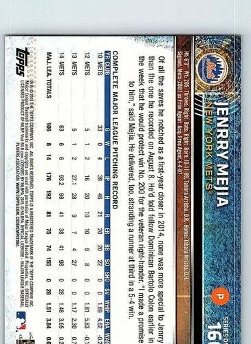 2015 Topps #166 Jenrry Mejia NM-MT Mets ID:11343 - Baseball Card Single