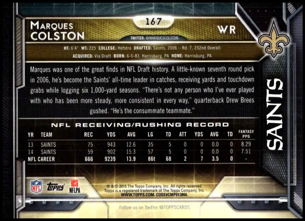 2015 Topps #167 Marques Colston NM-MT New Orleans Saints Football Card - Football Card Single
