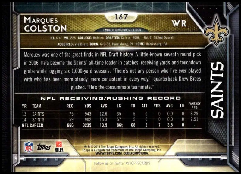 2015 Topps #167 Marques Colston NM-MT New Orleans Saints Football Card - Football Card Single