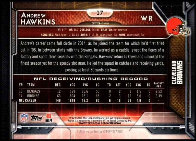 2015 Topps #17 Andrew Hawkins NM-MT Cleveland Browns Football Card - Football Card Single