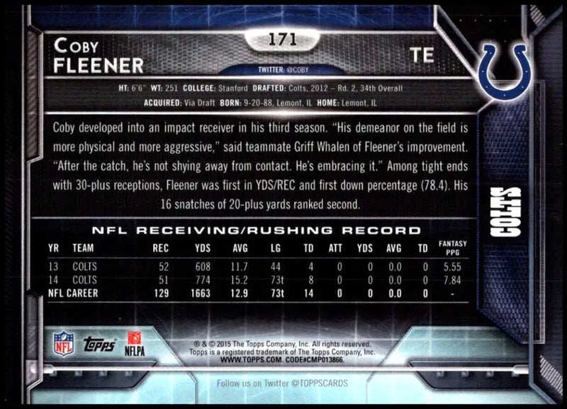 2015 Topps #171 Coby Fleener NM-MT Indianapolis Colts Football Card - Football Card Single