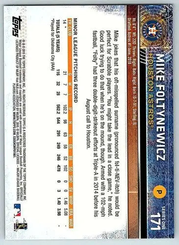 2015 Topps #171 Mike Foltynewicz NM-MT RC Rookie Astros ID:70918 - Baseball Card Single