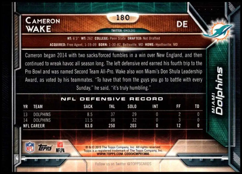 2015 Topps #180 Cameron Wake NM-MT Miami Dolphins Football Card - Football Card Single