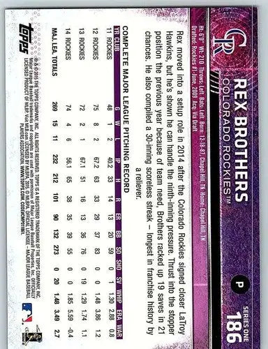2015 Topps Rex Brothers baseball card with original gloss NM-MT Rockies ID 4068