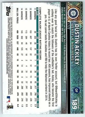 2015 Topps Dustin Ackley NM-MT baseball card back with original gloss and Mariners ID