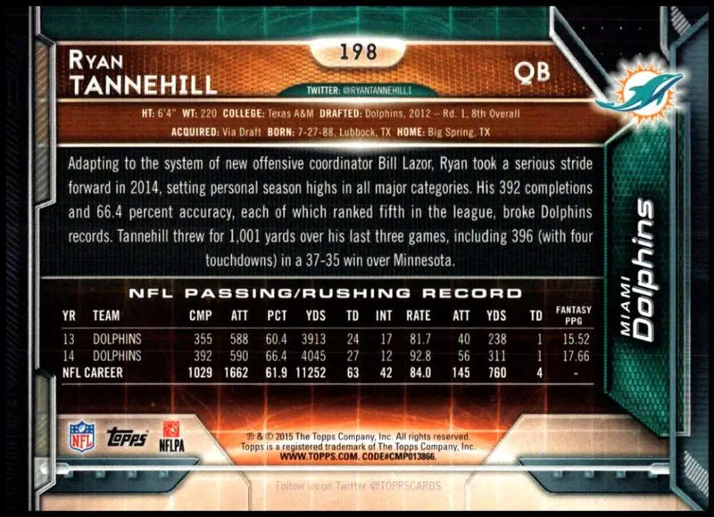 2015 Topps #198 Ryan Tannehill NM-MT Miami Dolphins Football Card - Football Card Single