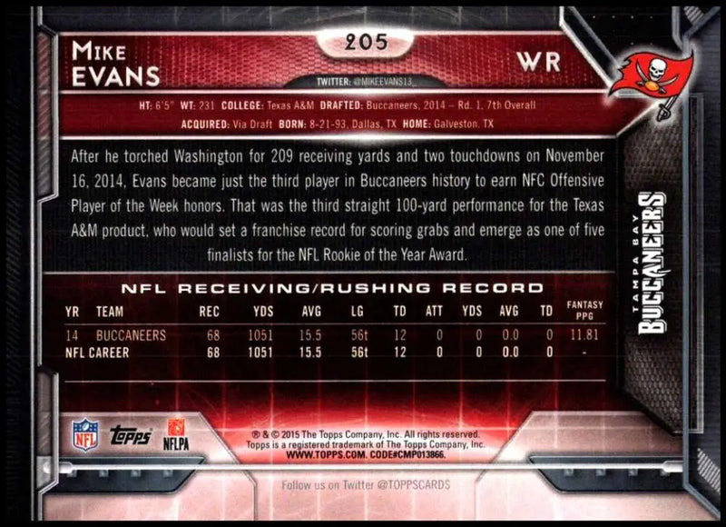 2015 Topps #205 Mike Evans NM-MT Tampa Bay Buccaneers Football Card - Football Card Single