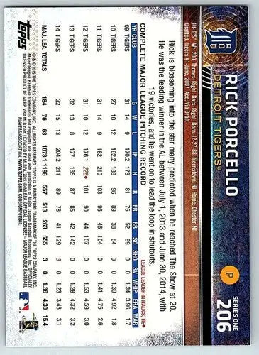 2015 Topps #206 Rick Porcello NM-MT Tigers ID:72818 - Baseball Card Single