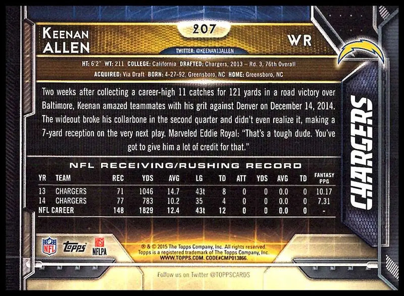 2015 Topps #207 Keenan Allen NM-MT San Diego Chargers Football Card - Football Card Single
