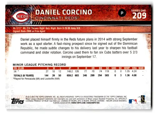2015 Topps #209 Daniel Corcino EX Excellent RC Rookie Reds ID:71644 - Baseball Card Single