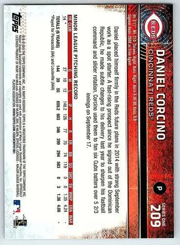 Original gloss Daniel Corcino rookie Reds baseball card 2015 Topps #209 NM-MT