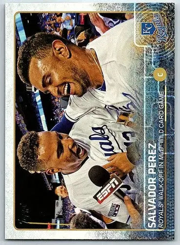 Original gloss Salvador Perez baseball card from 2015 Topps 210 Royals baseball highlights