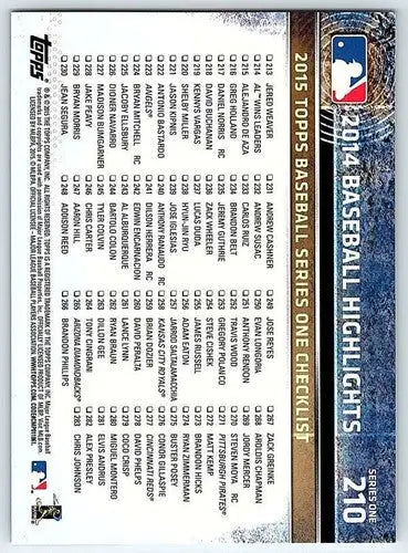 Baseball card checklist featuring Salvador Perez 2014 baseball highlights with original gloss