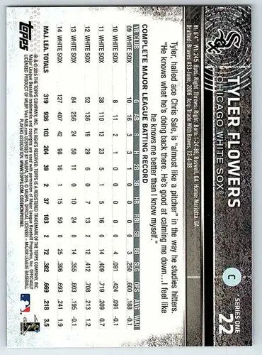 Tyler Flowers White Sox baseball card with original gloss from 2015 Topps series