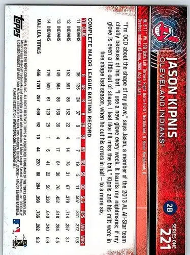 2015 Topps #221 Jason Kipnis NM-MT Indians ID:4081 - Baseball Card Single