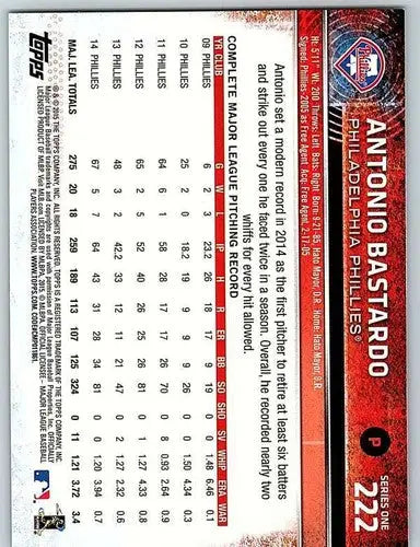 Antonio Bastardo baseball card with original gloss from 2015 Topps Phillies ID 4082