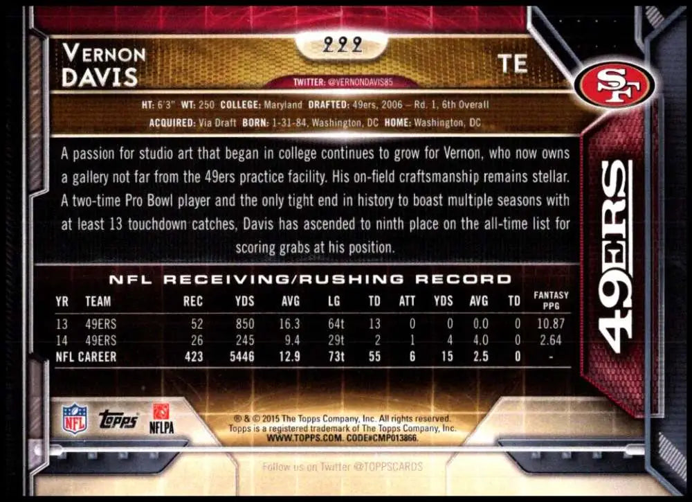 2015 Topps #222 Vernon Davis NM-MT San Francisco 49ers Football Card - Football Card Single