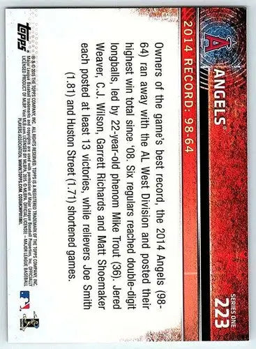 Baseball card back with original gloss from 2015 Topps Los Angeles Angels Simply Sandoval