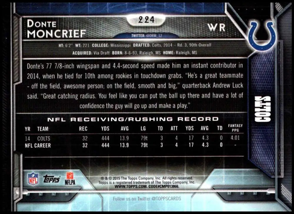 2015 Topps #224 Donte Moncrief NM-MT Indianapolis Colts Football Card - Football Card Single