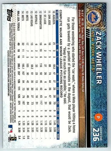 2015 Topps #236 Zack Wheeler NM-MT Mets ID:73309 - Baseball Card Single