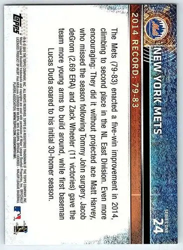 Baseball card back featuring original gloss from 2015 Topps #24 New York Mets NM-MT