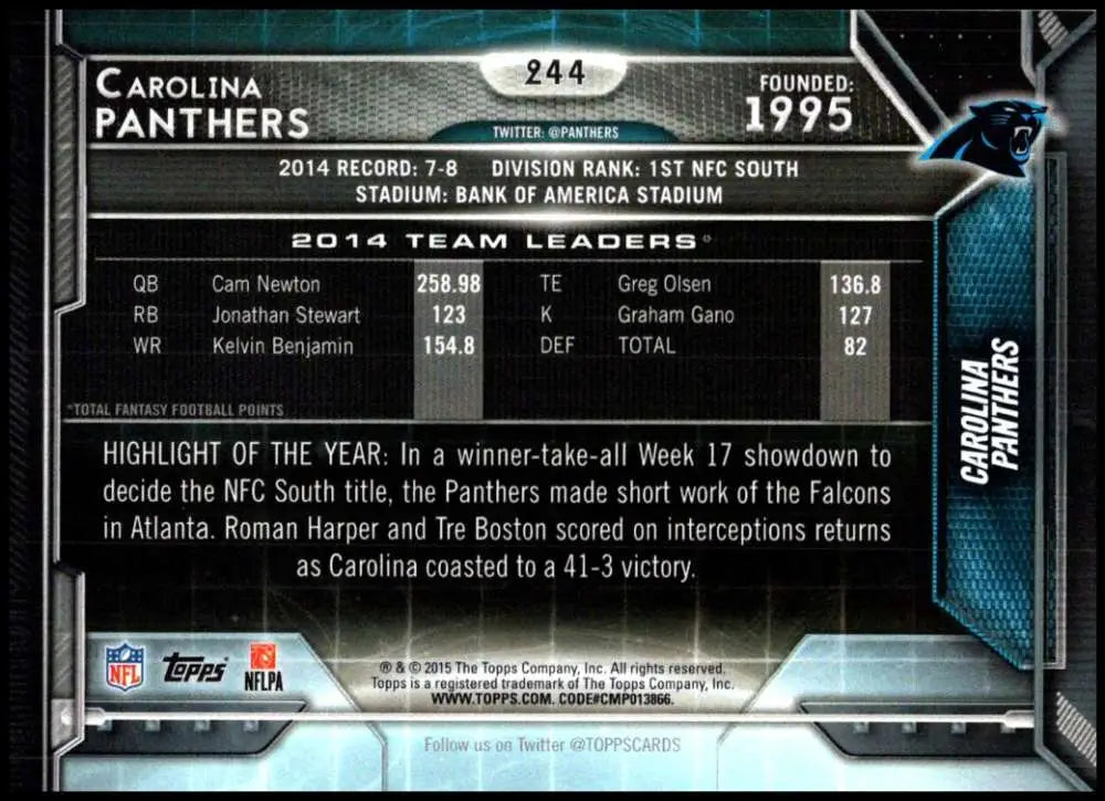 2015 Topps #244 Carolina Panthers NM-MT Carolina Panthers Football Card - Football Card Single